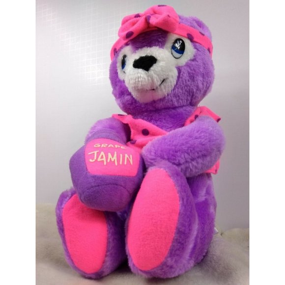 Nanco Plush Bear VTG 1990 Purple Pink Dot Bow Grape Jamin 11" Stuffed Animal Toy - Picture 4 of 8